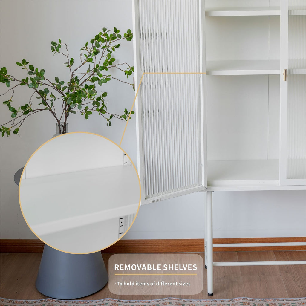 Modern Solid Color Matte Glass Storage Cabinet with Adjustable Shelves