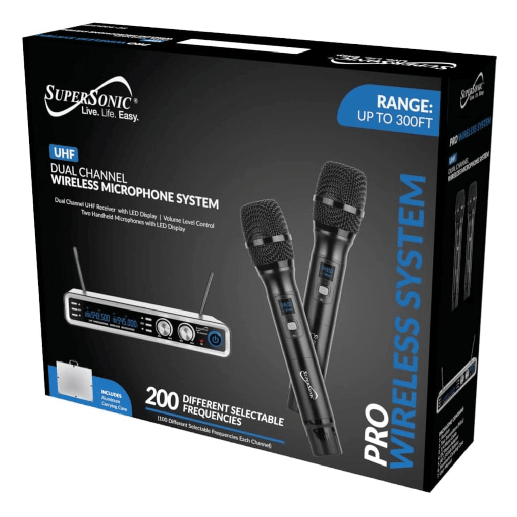 Supersonic UHF Dual Channel Selectable Frequencies Professional Wireless Microphone