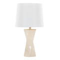Curvo Square Contemporary 27" Ceramic Table Lamp in Cream Ceramic, Gold Metal, and White Linen by