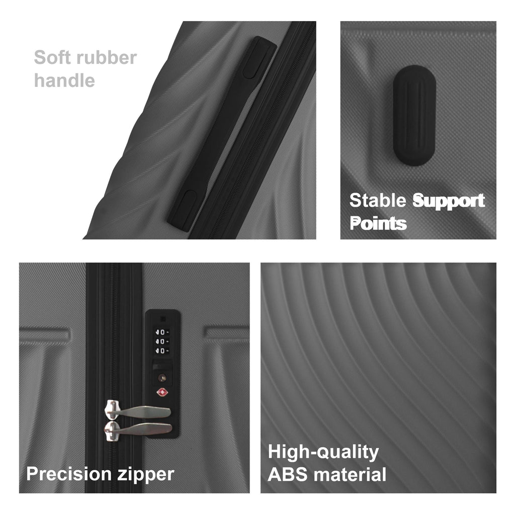 Luggage Sets ABS Hardshell 3pcs Luggage, Lightweight Durable Suitcase sets Spinner Wheels Suitcase with TSA Lock 20''24''28'' Available(Grey Ash)