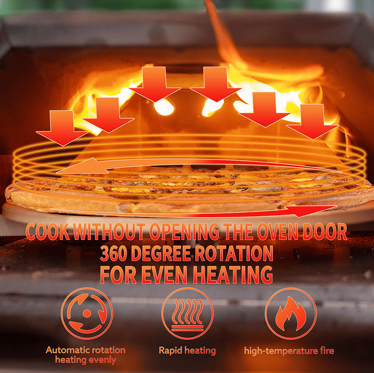 12-inch Automatic Rotating Pizza Oven with Built-in Thermometer-Portable Wood-Fired Pizza Oven, Outdoor Kitchen Authentic Stone-Baked Pizza, Independent Carbon Grill, Wheel-equipped Pizza