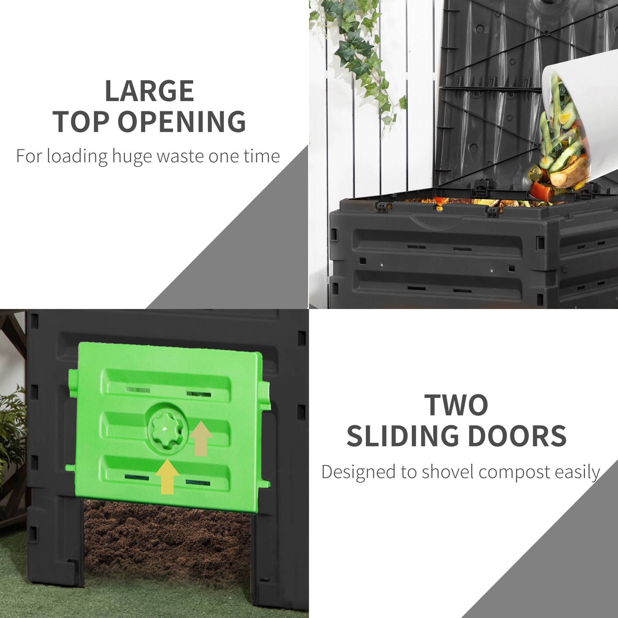 Compost Bin, Garden Composter with 80 Vents and 2 Sliding Doors, 120 Gallon (450L), Black