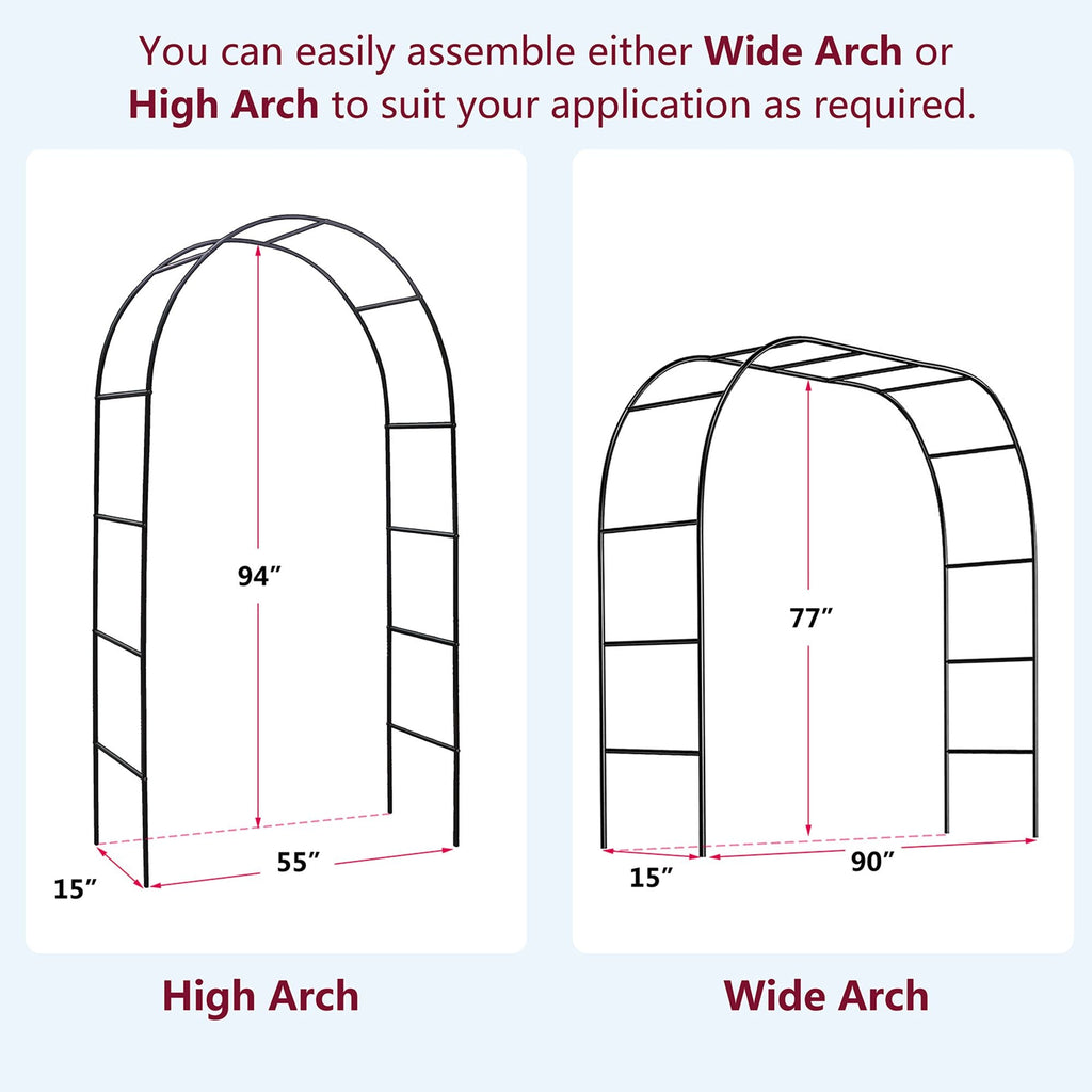78"H x 45"W Metal Garden Arch Trellis; Adjustable Arbor Trellis for Garden Climbing Plants Support or Wedding Decor,Black
