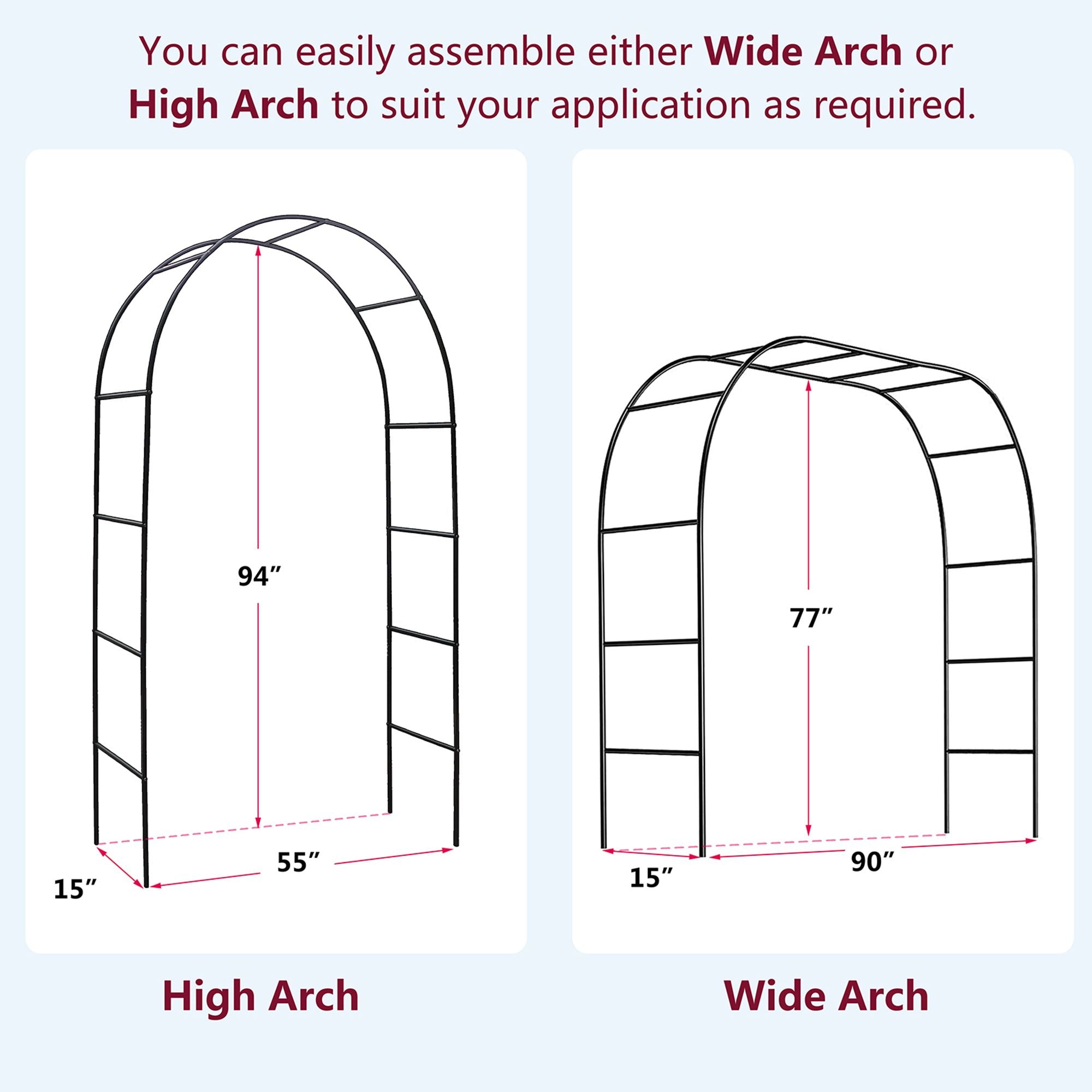 78"H x 45"W Metal Garden Arch Trellis; Adjustable Arbor Trellis for Garden Climbing Plants Support or Wedding Decor,Black