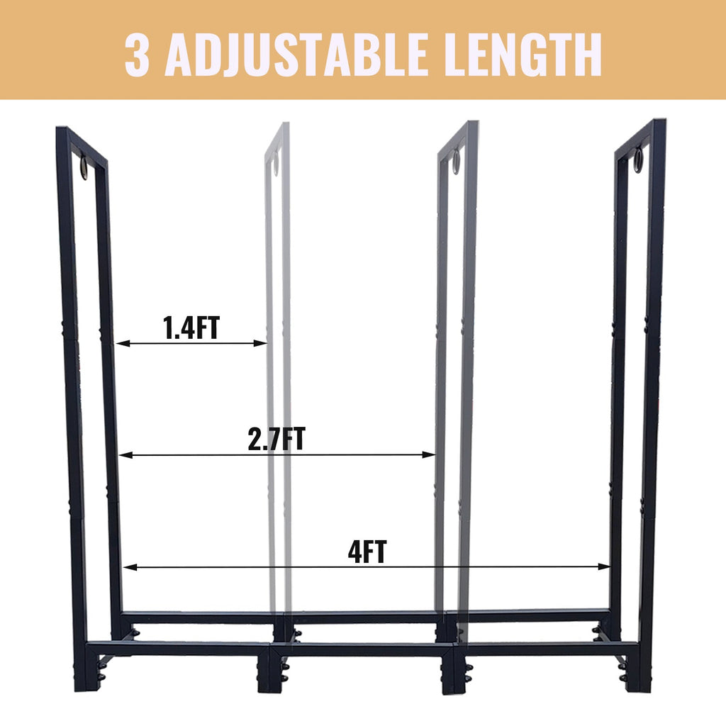 4ft Firewood Rack Stand, Firewood Rack Outdoor Indoor Firewood Rack Holder for Outdoor Courtyard, Patio Fireplace Fire Pits Wood Pile Storage