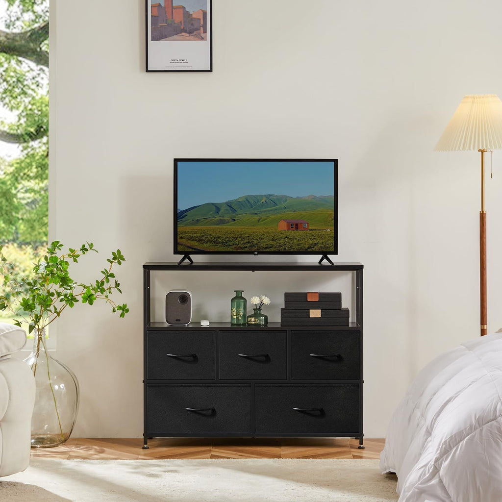 Dresser for Bedroom, Chest of Drawers, 5 Drawer Dresser, Closet Fabric Dresser with Metal Frame tv stand