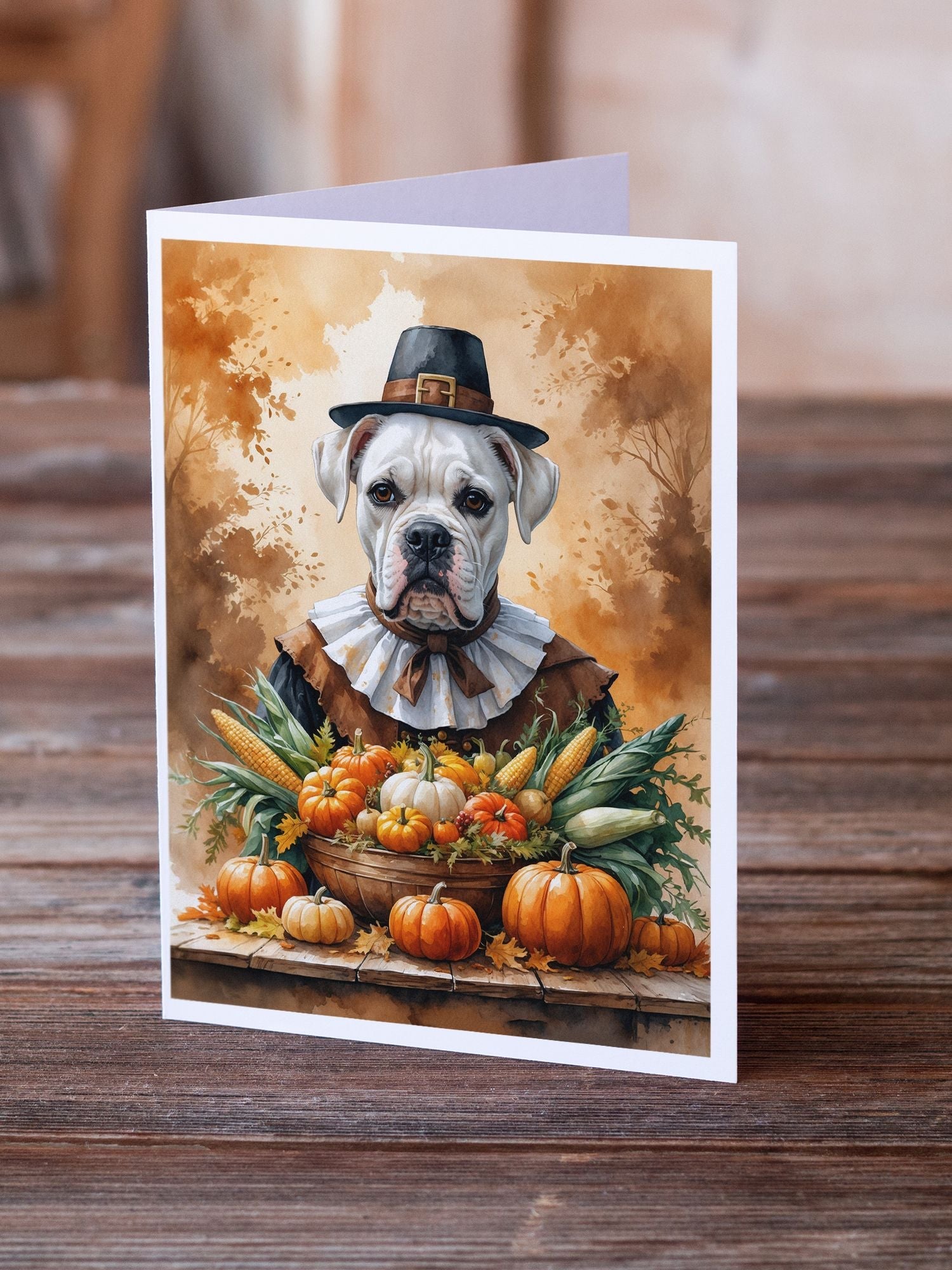 White Boxer Thanksgiving Greeting Cards Pack of 8 Blank Cards with Envelopes Whimsical A7 Size 5x7