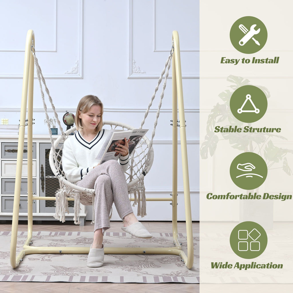 Handmade Macrame Swing Hammock Chair with Stand - Indoor/Outdoor Boho Style Seating