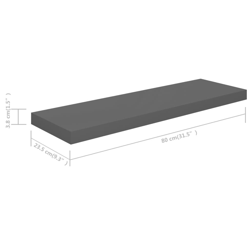 Wall Shelf Set of 2 High gloss grey Honeycomb MDF, metal frame