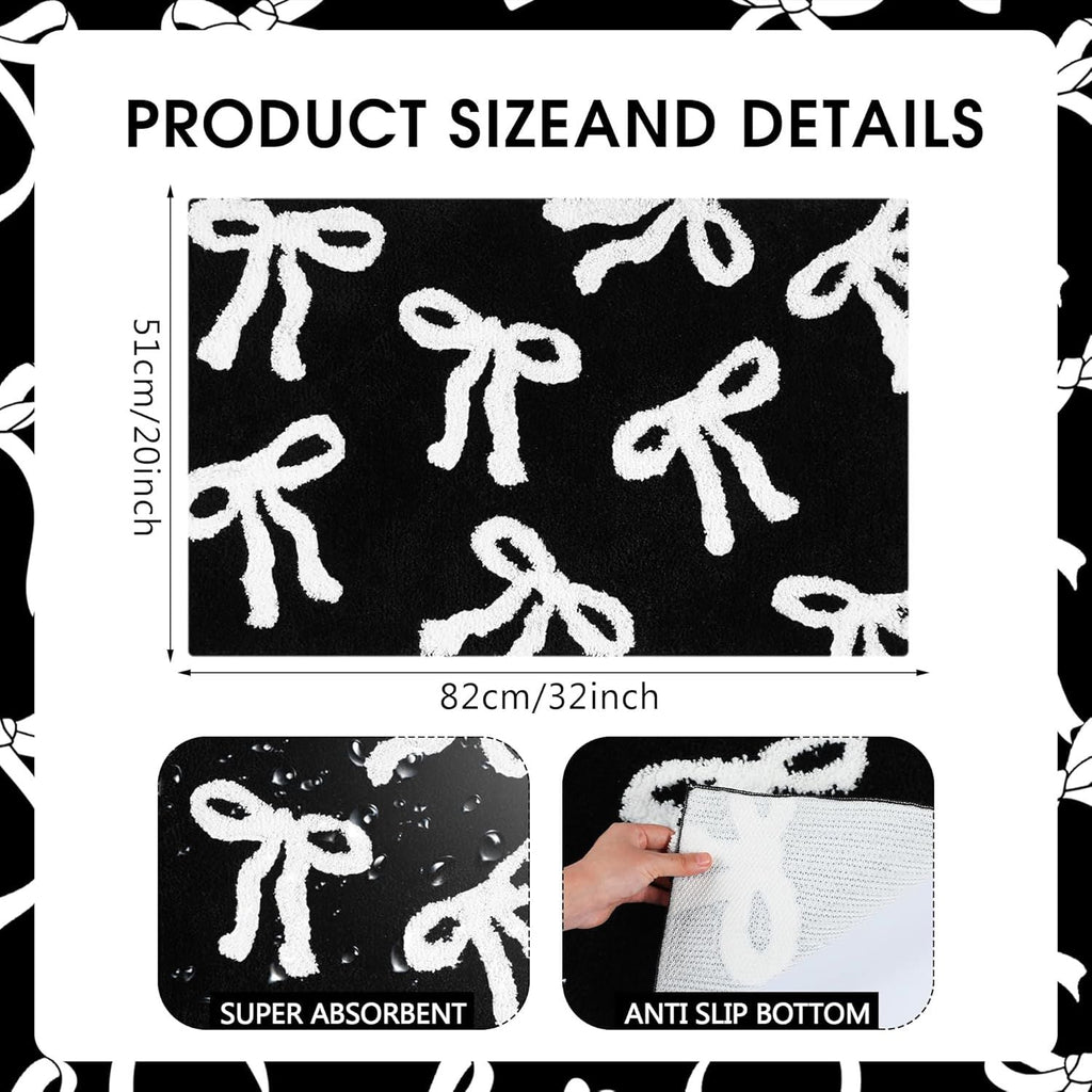 Bow Coquette Cute Bath Mat (20 X 32 Inch) – Non-Slip Absorbent Bathroom Rug For Vanity, Shower, Bedroom & Kitchen | Perfect Christmas Holiday Decor & Gift