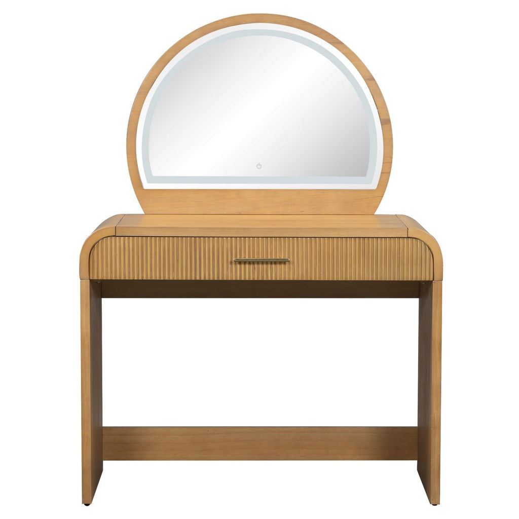 39" Makeup Vanity Table with Mirror Touch Screen Lighted Mirror, Dressing Table with Drawer for Bedroom, Natural