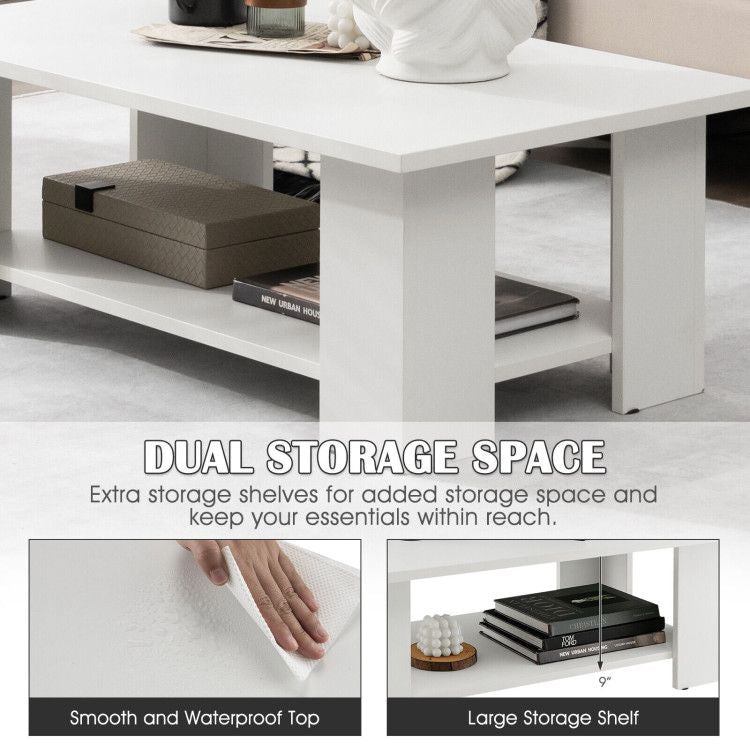 Large 41 Inch 2-tier Wooden Modern Coffee Table with Storage Shelf living room table