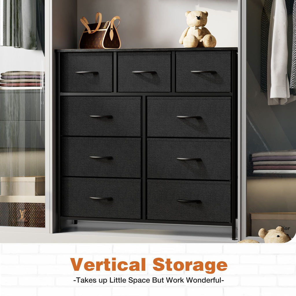 Dresser For Bedroom With 9 Fabric Storage Drawer Wardrobe Tall Chest Organizer Closet Adult Kids Clothes Cabinet Furniture