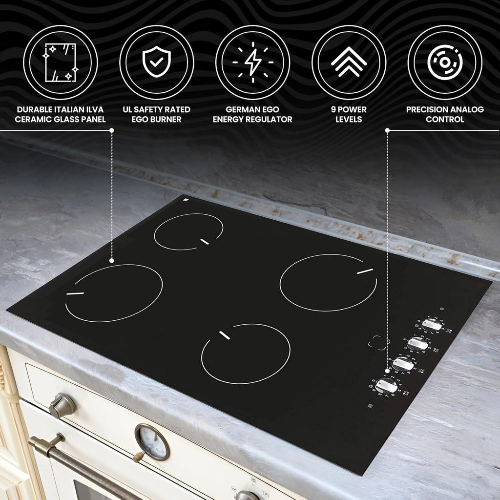 Ramblewood 4 Burner 30" Electric Cooktop, EC4-60, UL rated German EGO burner