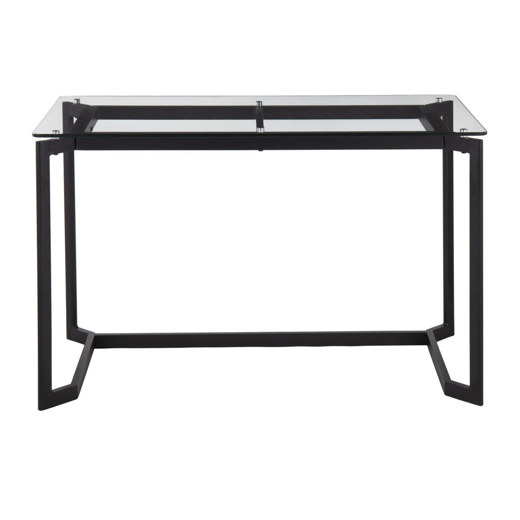 Masters Modern Office Desk in Black Steel with Clear Glass Top by