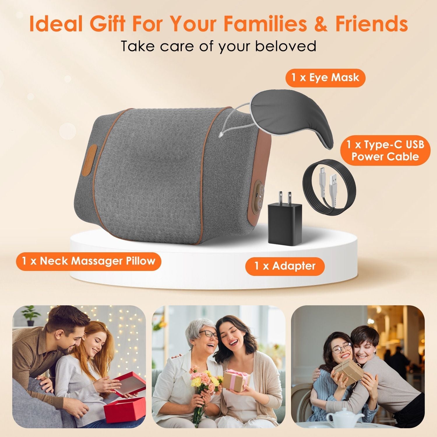 3-in-1 Neck Massager Pillow Ergonomic Massager with Heating Vibration Air Compression 30Min Timer for Neck Back Shoulder Pain Relief