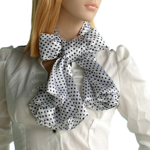 Blando White Background Small Cute Black Dot Design Soft Silk Scarf/Wrap/Shawl(Small)