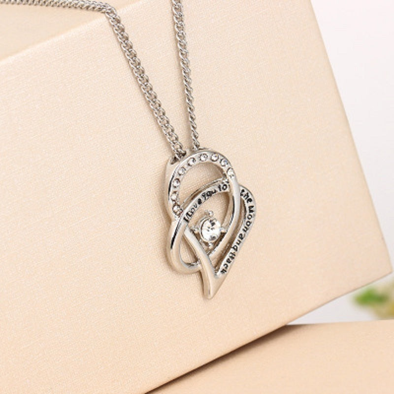 Jewelry Sterling Silver I Love You to The Moon and Back Love Heart Cubic Zirconia Pendant Necklace