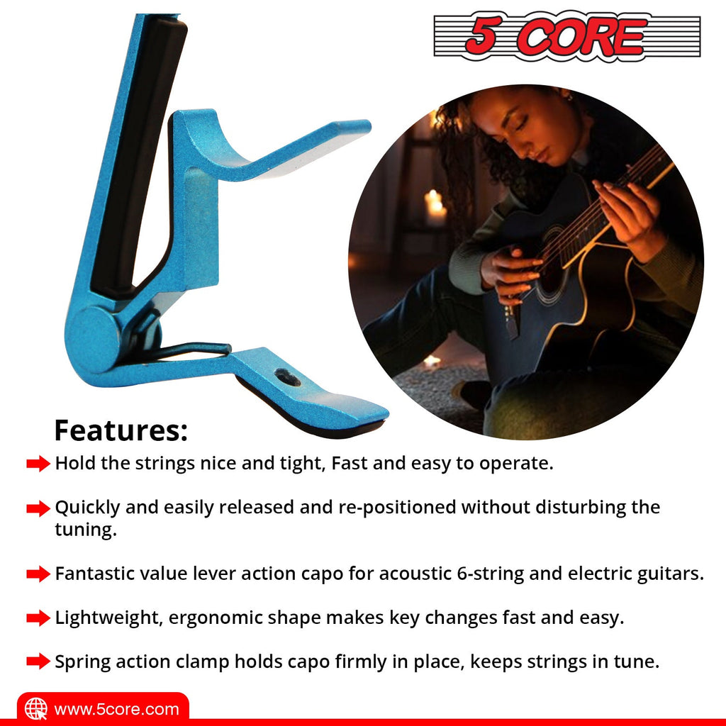 5Core Guitar Capo Acoustic Clip Guitar String Instrument Clamp Fret Electric Guitar Accessories Kapo Guitar Neck CAPO BLUE
