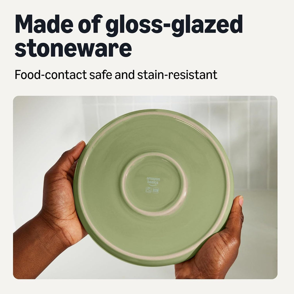 Glazed Stoneware Appetizer Plates, Ceramic 4-Piece Set, Microwave and Dishwasher-Safe, 6.7 in., Olive