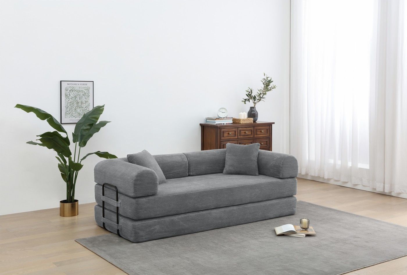 Foldable Sofa Bed, 77.9'' Folding Floor Couch, Compressed Convertable Sleeper Sofa, Memory Foam Couch with Pillow Back Support Armrest, 4-in-1 Futon Sofa Bed for Living Room, Army green