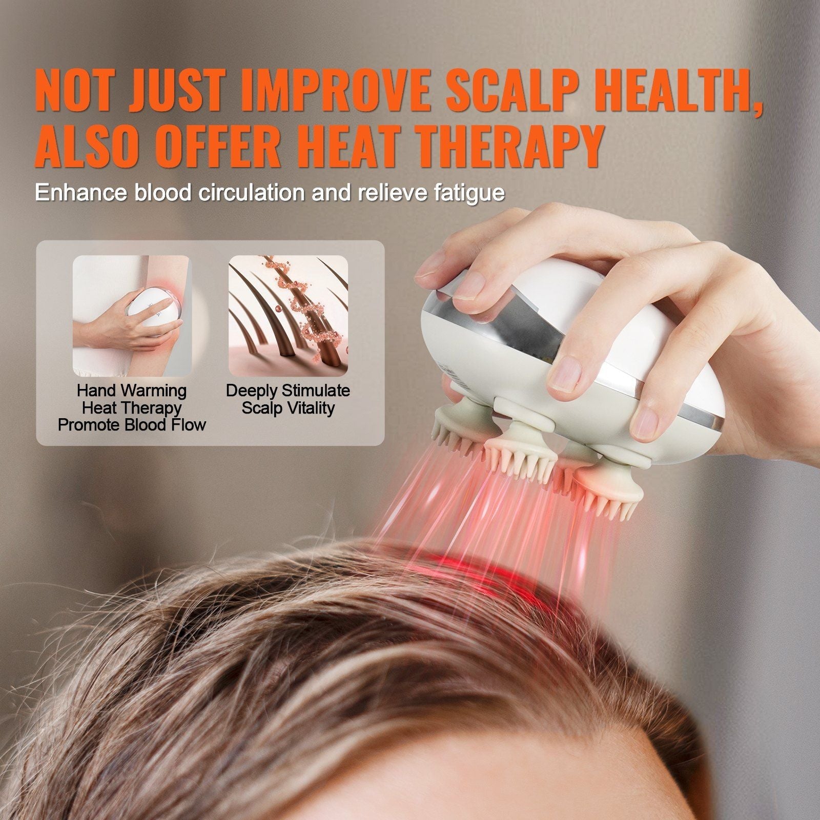 Rechargeable VEVOR Electric Scalp Massager with Heat - Waterproof Head Massager for Hair Growth & Stress Relief