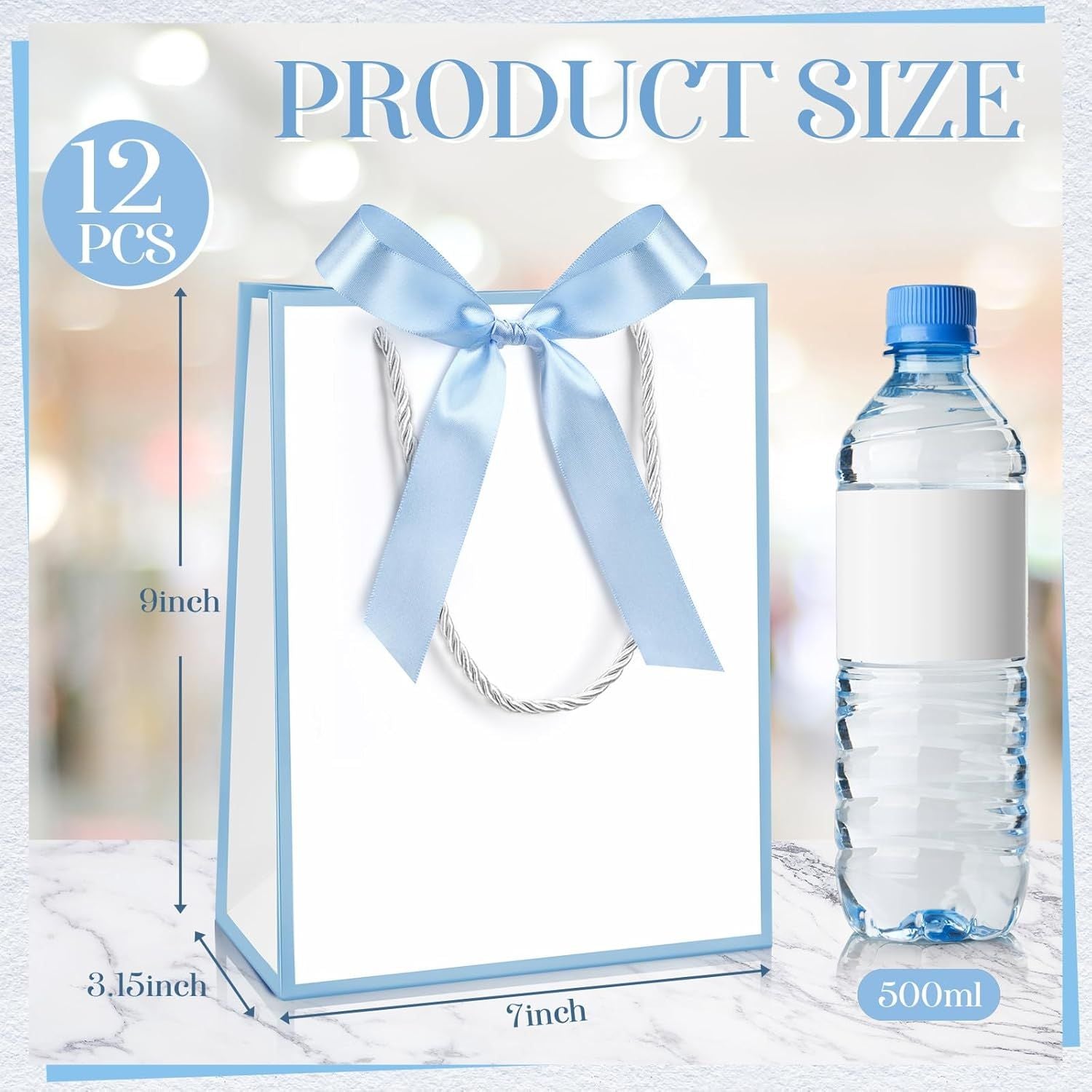 12 Pcs Paper Gift Bags with Handle 9x7x3.15'' Thank You Gift Bags with Bow Ribbon for Holiday Valentines Wedding Bridal Baby Shower Birthday Party