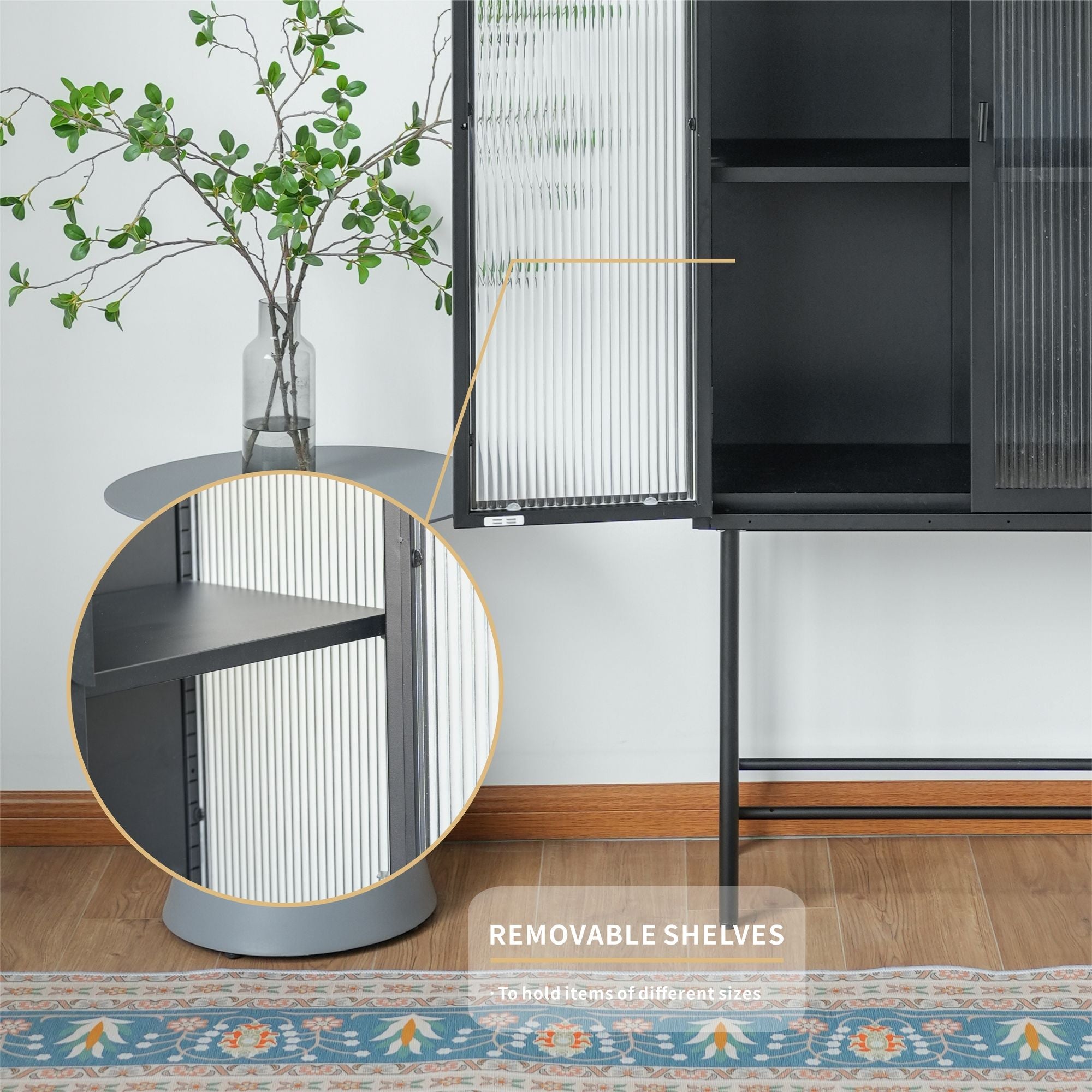 Modern Solid Color Matte Glass Storage Cabinet with Adjustable Shelves