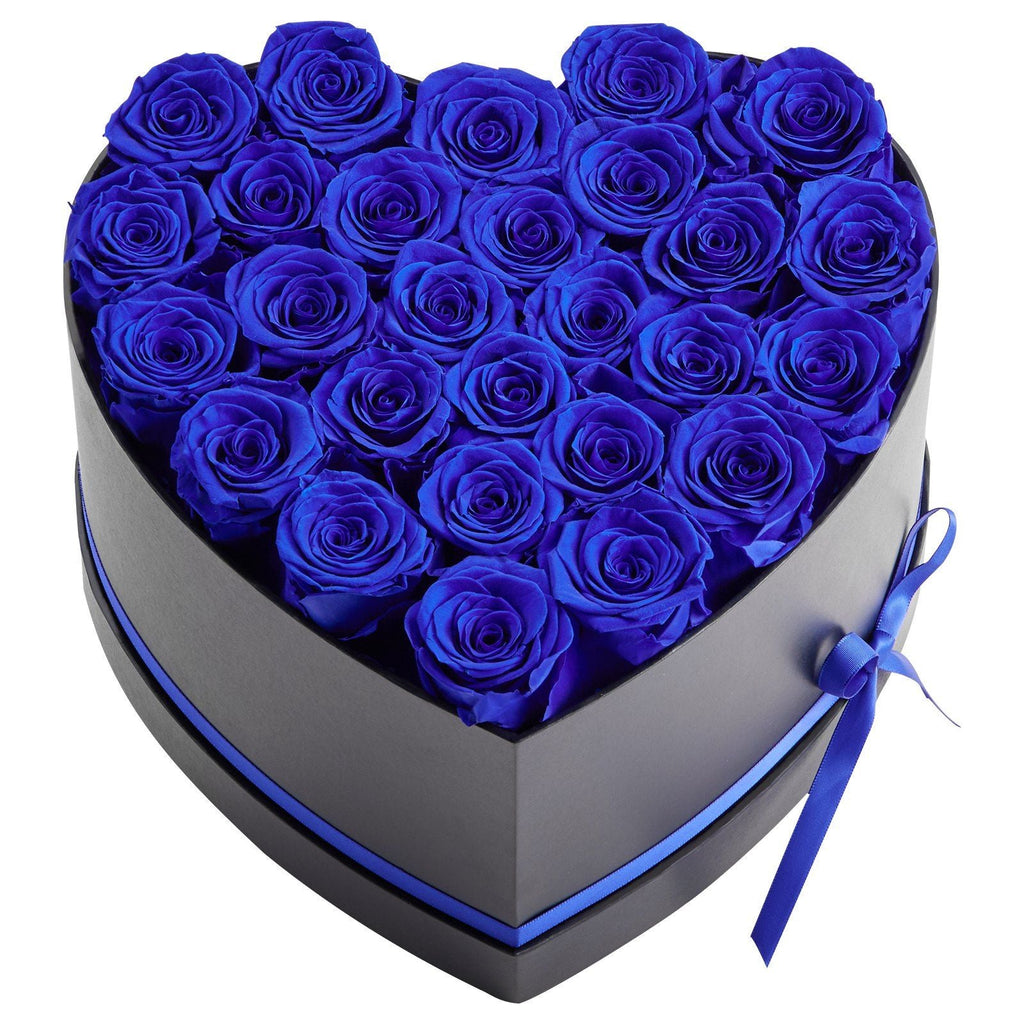 Forever Flowers, 27 Preserved Roses in a Heart Shape Box, Eternal Flowers Immortal Bouquet Birthday Present for Women Her Wife Mothers, Anniversary, Valentine's Day,Christmas, Royal Blue