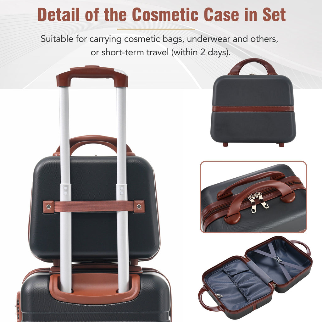Hardshell Luggage Sets 3 Pieces 20"+24" Luggages and Cosmetic Case Spinner Suitcase with TSA Lock Lightweight,Black