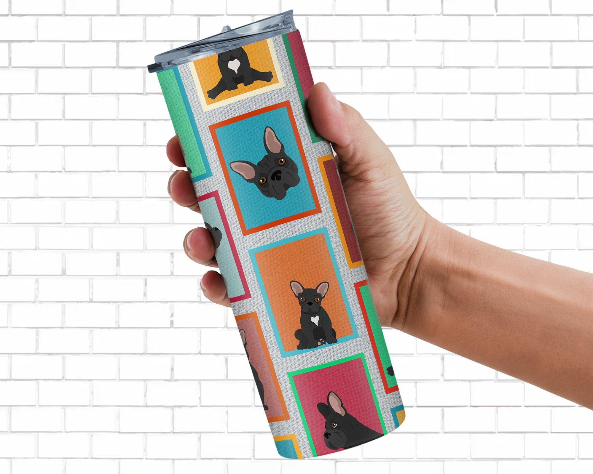 Lots of Black French Bulldog Stainless Steel Skinny Tumbler Vacuum Double Walled Reusable Insulated Tumbler Travel Cup for Coffee Cocktails Gift with Lid, 20 oz