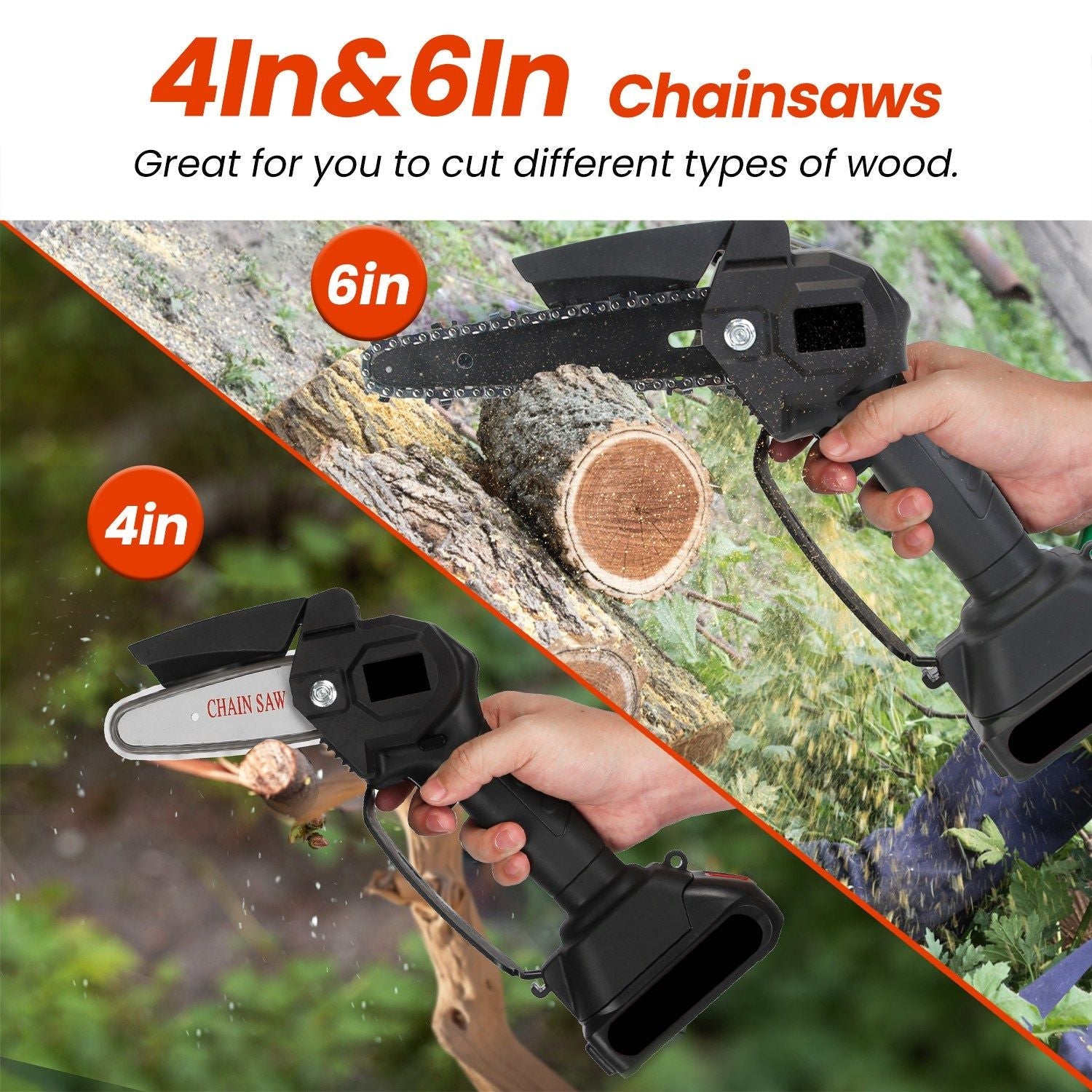3-in-1 Cordless Electric Pole Saw & Mini Chainsaw & Grass Trimmer Kit with Adjustable Length 2Pcs 21V 1500mAh Batteries 4in/6in Chains Saw Blade 5Pcs Plastic Blades