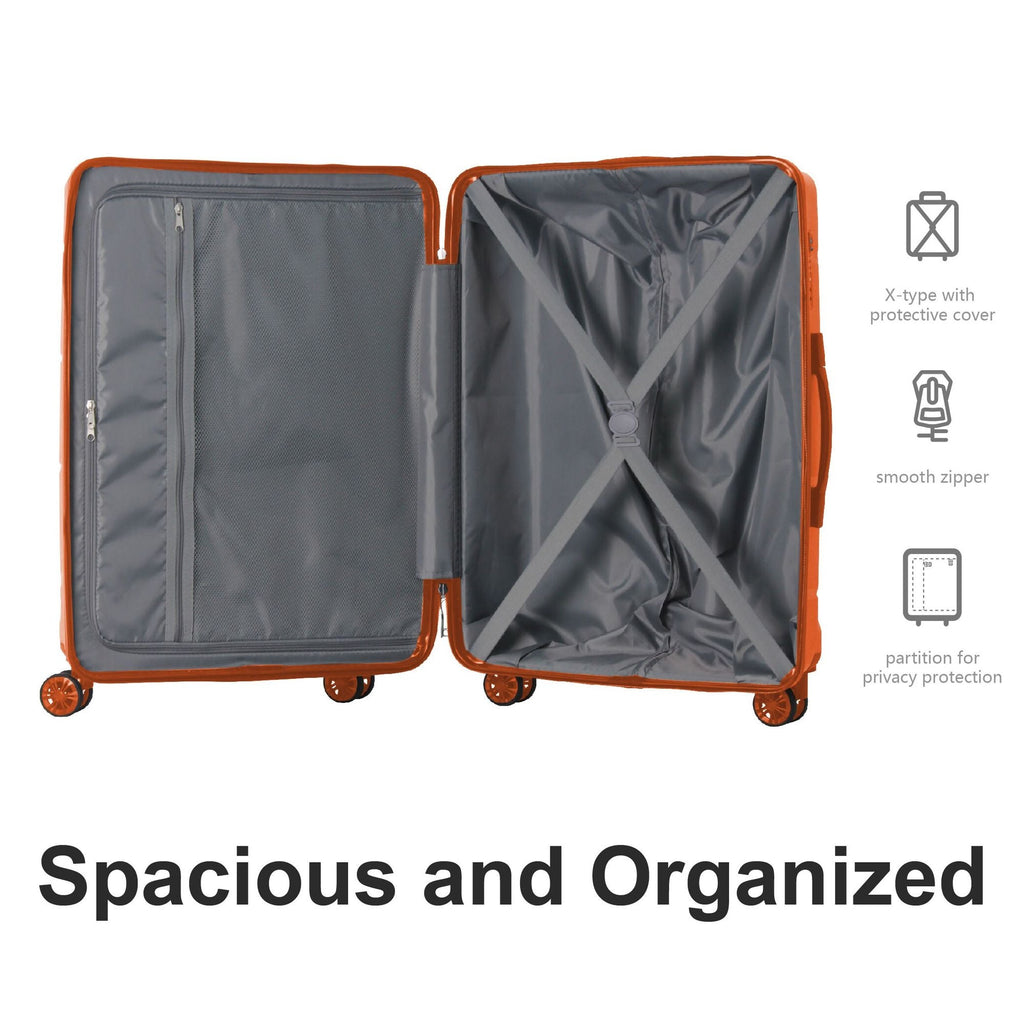 3-Piece Luggage Sets (20", 24", 28"), Suitcase with Wheels, Hardside Suitcase With Four Spinner Wheels and Scratch-Resistant Surface, Orange