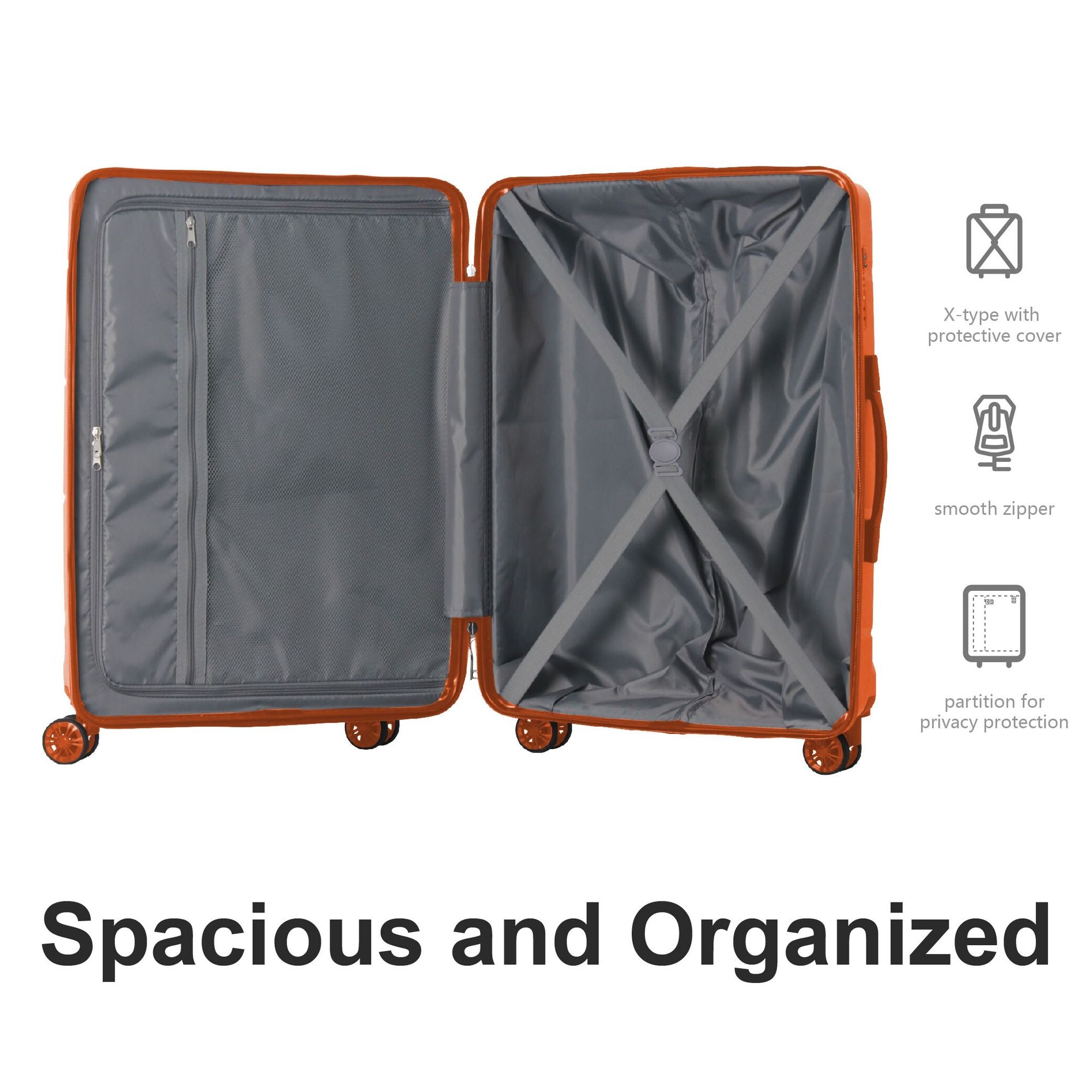 3-Piece Luggage Sets (20", 24", 28"), Suitcase with Wheels, Hardside Suitcase With Four Spinner Wheels and Scratch-Resistant Surface, Orange