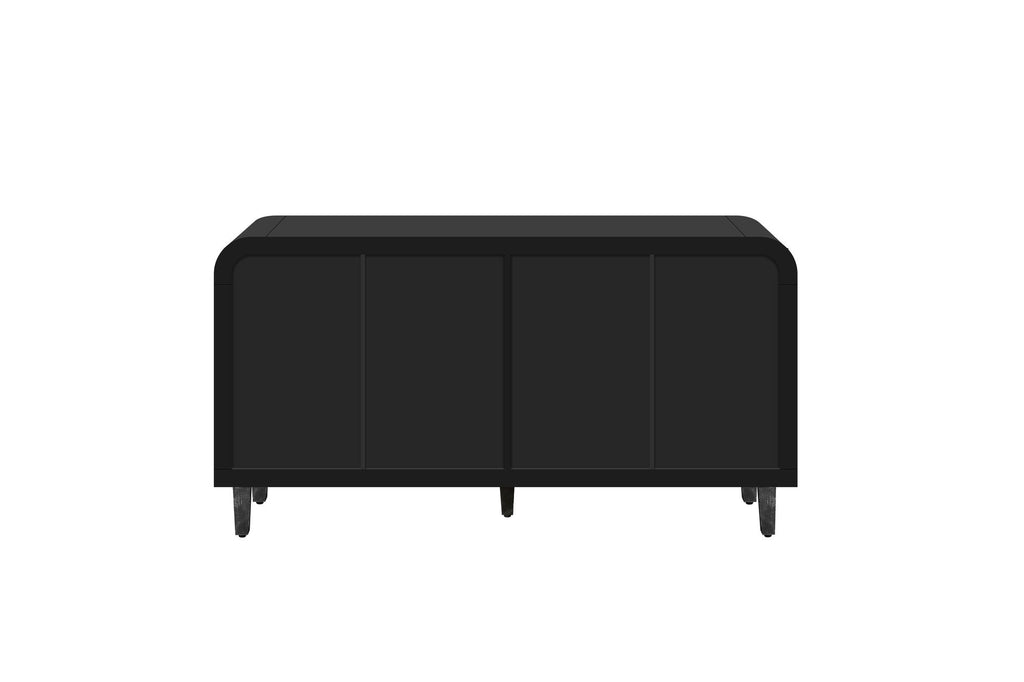 59'' Farmhouse Curved Vintage Storage Sideboard with Large Wooden Handles, Vertical Wood Grain Carving and Adjustable Shelves for Kitchen,Dining Room (Antique Black)
