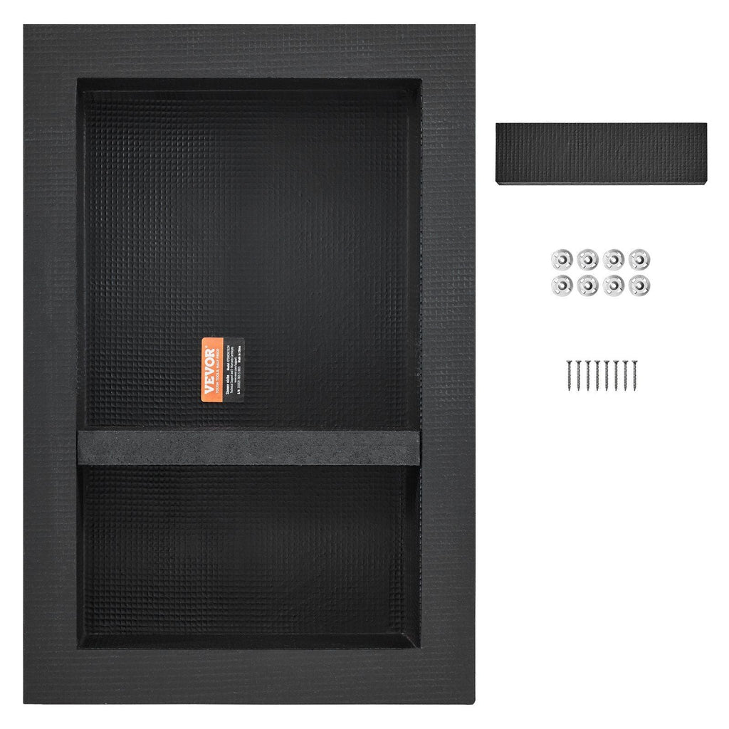 VEVOR Shower Niche Ready for Tile 16" x 24", Double Shelf Organizer, Square Corners Wall-inserted Niche Recessed, Sealed Protection Modern Soap Storage Niche for Shower Bathroom, Black