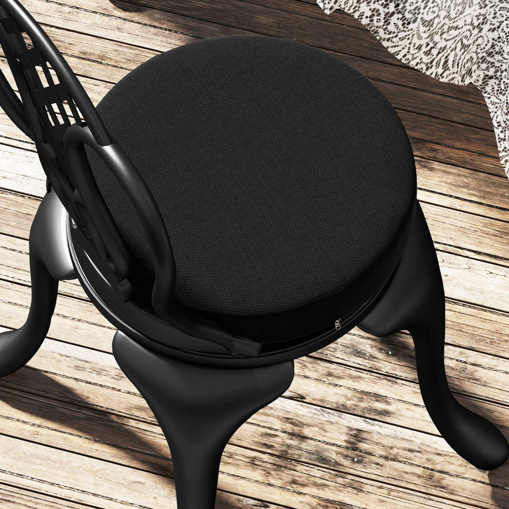 Patio Chair Cushions Set of 4 Round Seat Cushions for Dining Bistro Chairs Machine Washable, 15" x 15" x 3", Black