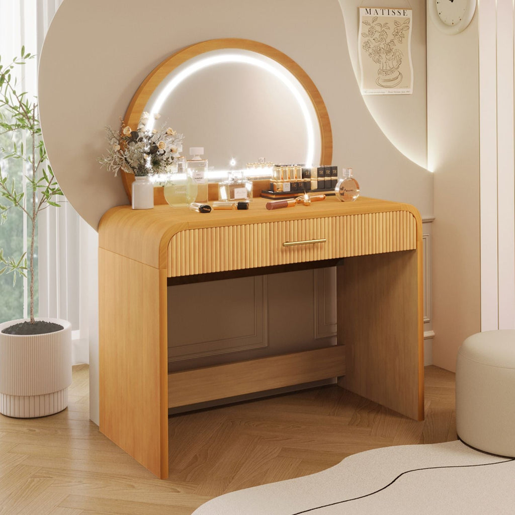 39" Makeup Vanity Table with Mirror Touch Screen Lighted Mirror, Dressing Table with Drawer for Bedroom, Natural