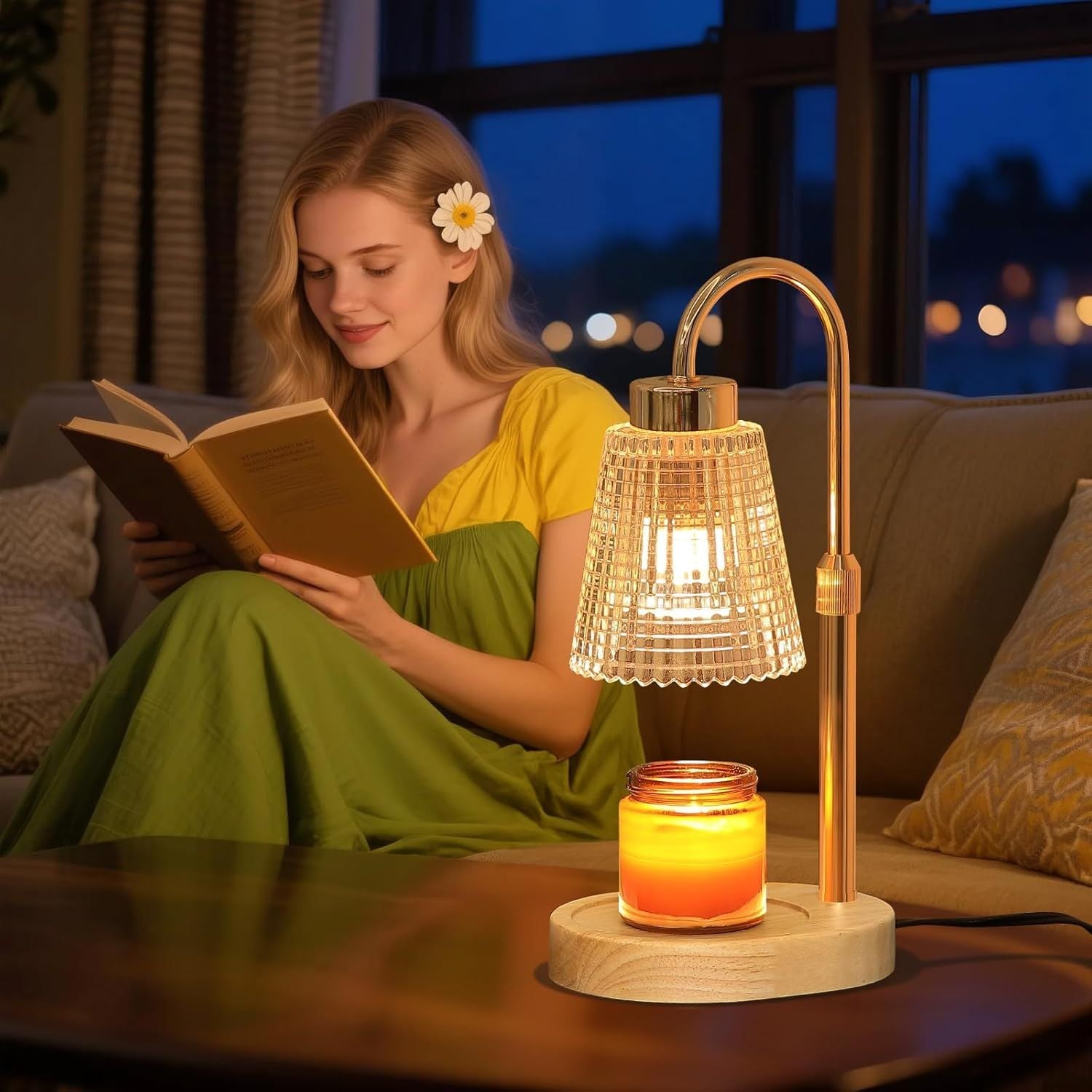 Gold Candle Warmer Lamp with Timer and Dimmer,Fragrance Electric Wax Melt Warmer with 2 Bulbs,Scented Jar Lamp,Mother's Day/Birthday/Christmas Gifts for Mom/Wife,Home Decor,Adjustable Height