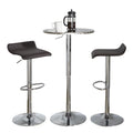 Bistro Round-Ale Contemporary Adjustable Bar Set in Silver and Chrome Metal with Brown PVC and Oval Footrest by - 3 Piece