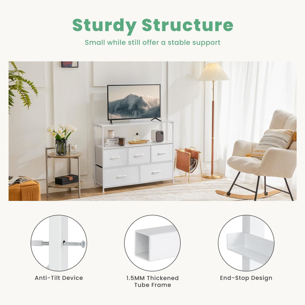 Dresser for Bedroom, Chest of Drawers, 5 Drawer Dresser, Closet Fabric Dresser with Metal Frame tv stand