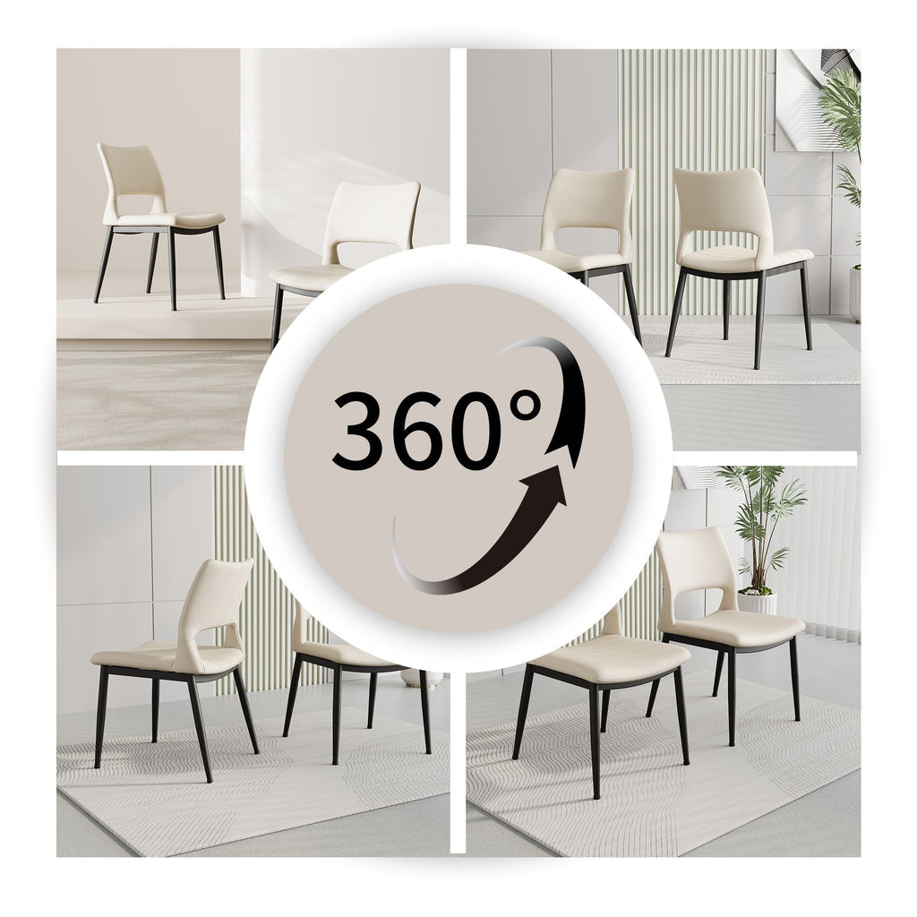 Modern minimalist black PU leather Dining Chairs Set of 2, comfortable backrest design, metal leg support, suitable for restaurants, kitchens, and offices.