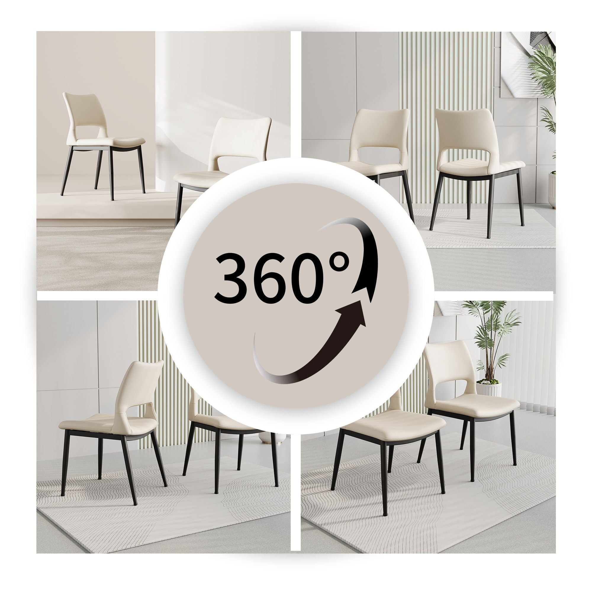 Modern minimalist black PU leather Dining Chairs Set of 2, comfortable backrest design, metal leg support, suitable for restaurants, kitchens, and offices.