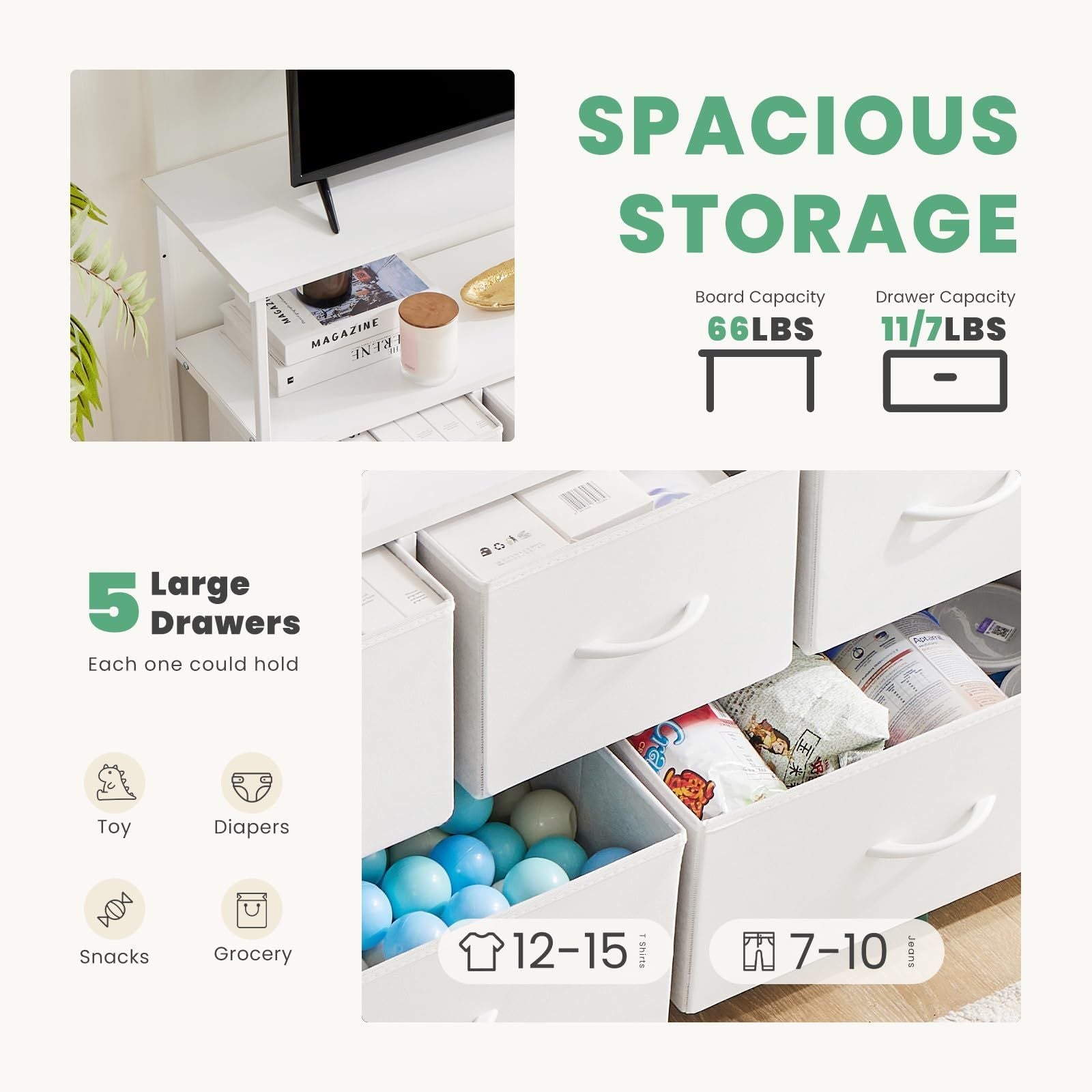 Dresser for Bedroom, Chest of Drawers, 5 Drawer Dresser, Closet Fabric Dresser with Metal Frame tv stand
