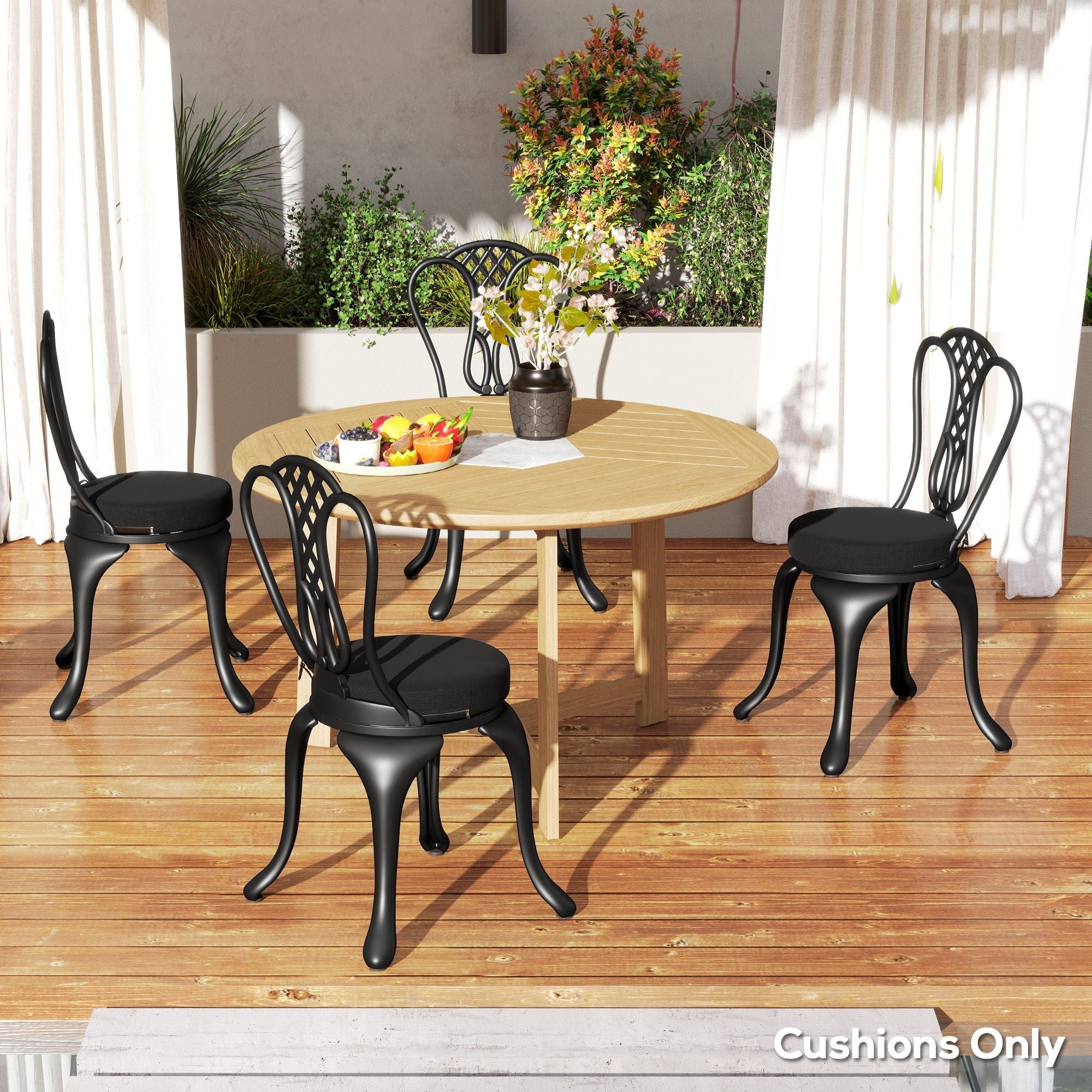 Patio Chair Cushions Set of 4 Round Seat Cushions for Dining Bistro Chairs Machine Washable, 15" x 15" x 3", Black