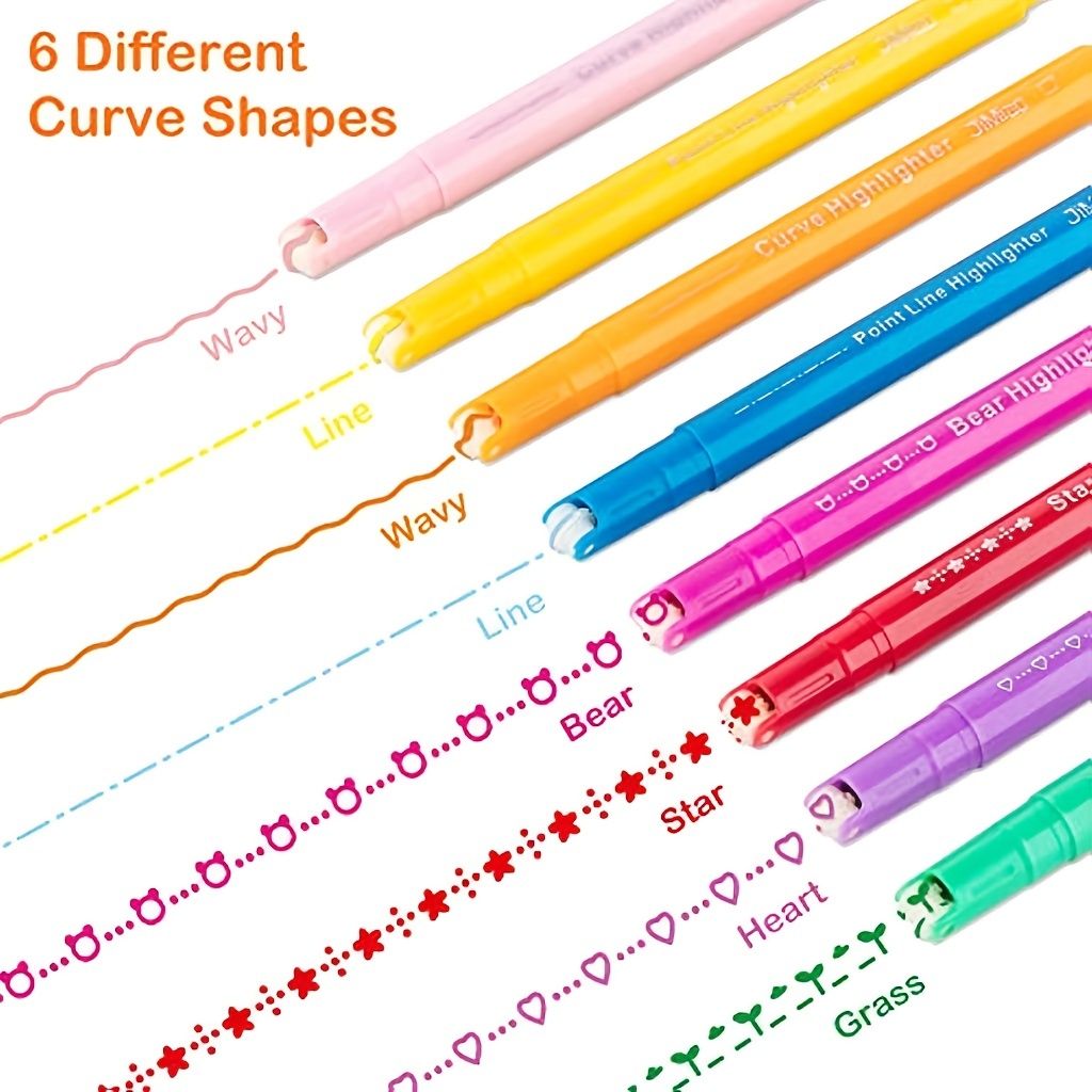 8pcs/Set Dual Tip Curve Highlighter Pen Set Marker Pens Aesthetic Highlighters Assorted Colors Flownwing Flair Pens 8 Color Highlighter Curve Pen For Art Office School Supplie