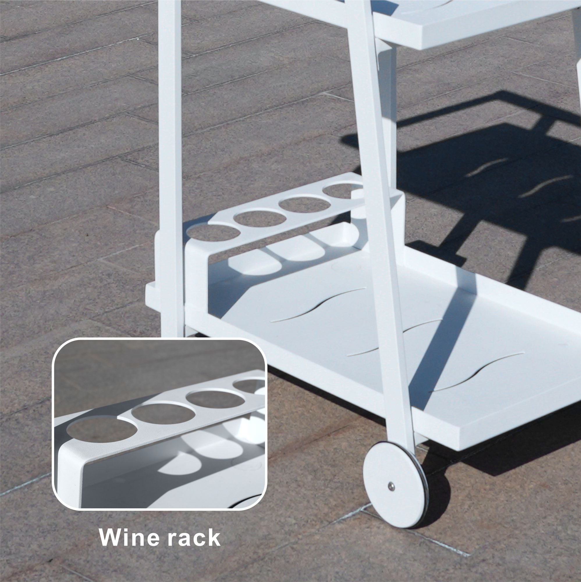 Aluminum White Indoor/Outdoor Patio Serving Dual-layer Cart with Teak Handle