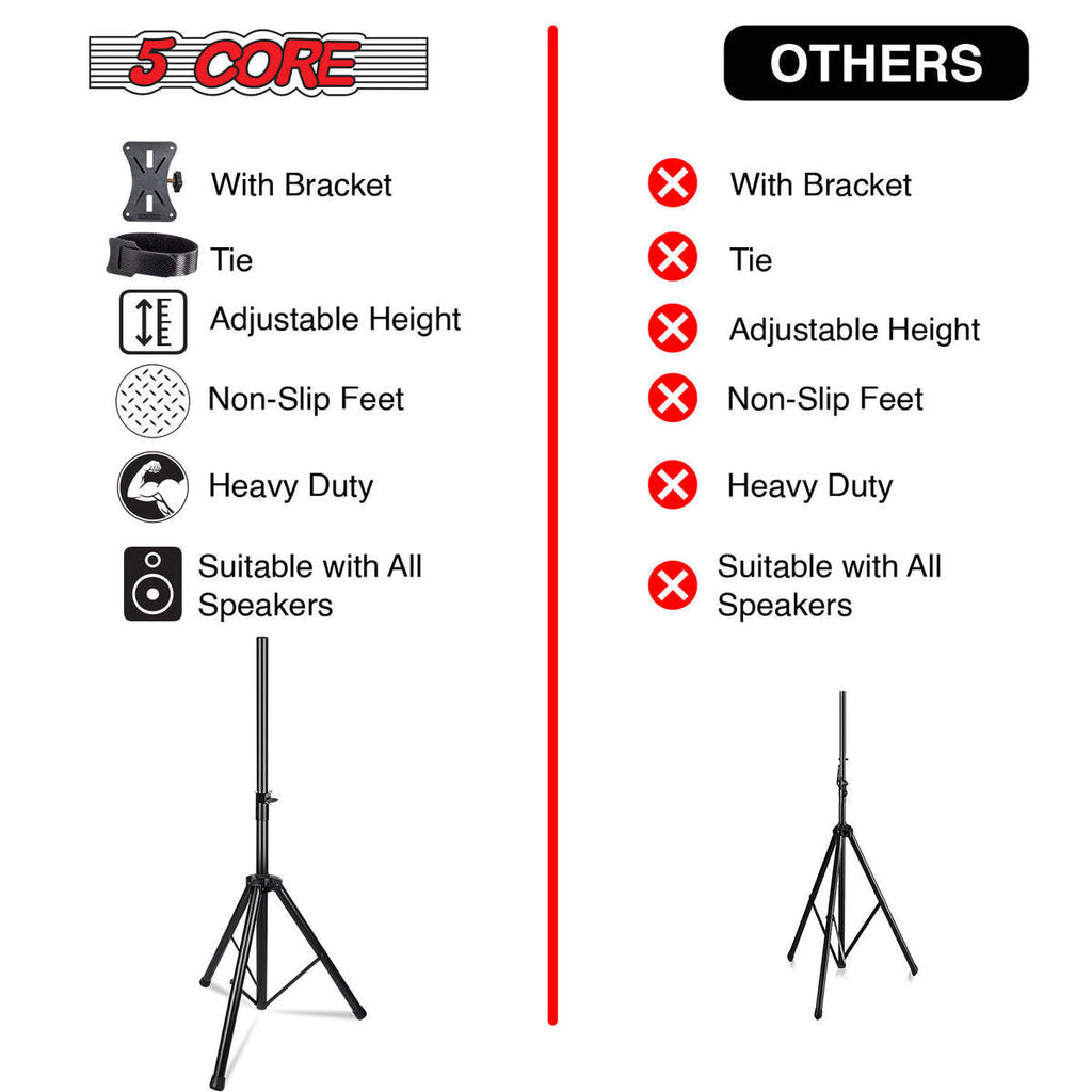 5 Core Speaker Stand Tripod Heavy Duty Adjustable Up to 72 Inch DJ Studio Monitor Stands Pole Mount - SS HD BLK WOB