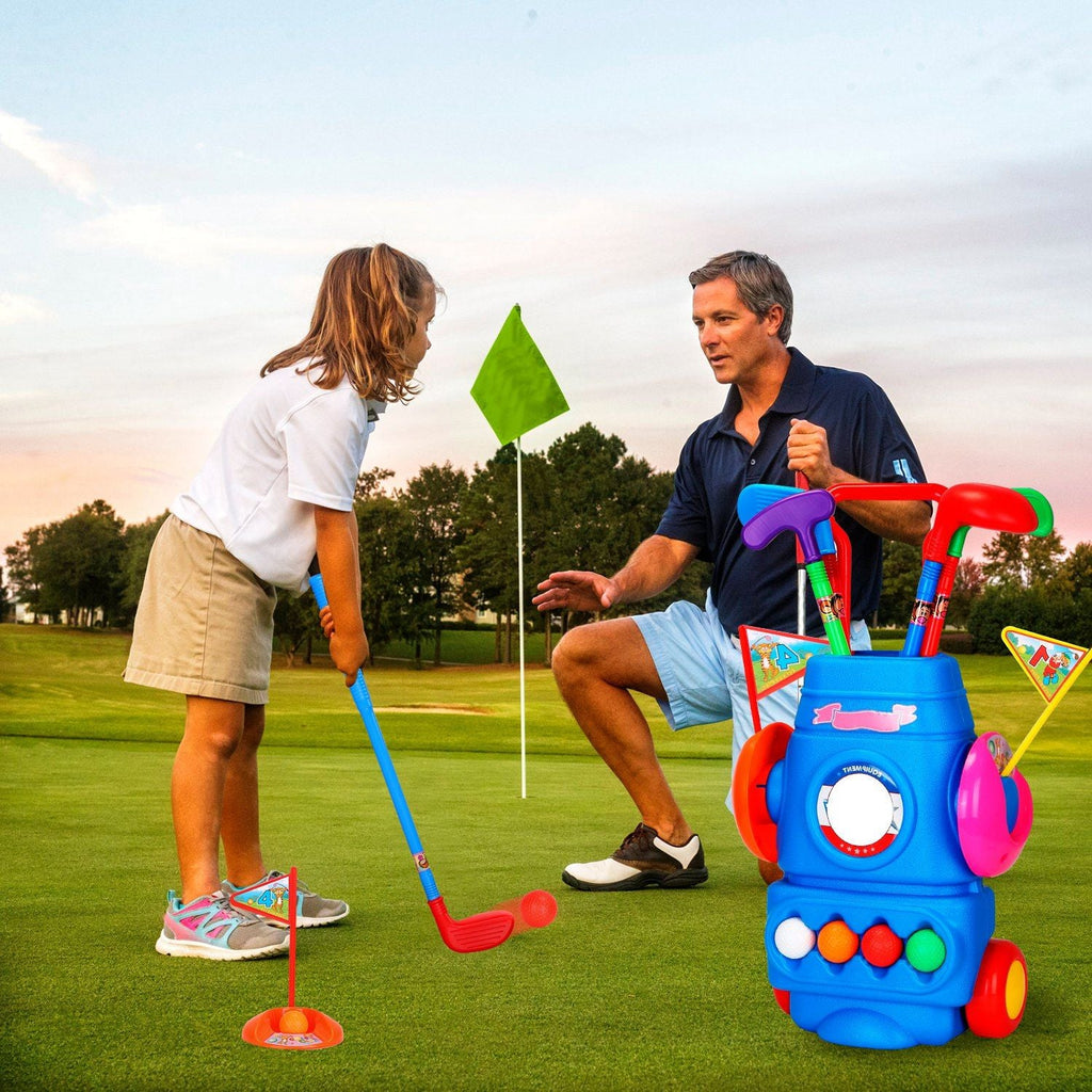 Toddler Golf Set with 4 Balls 4 Clubs 2 Holes 2 Flags Golf Cart Indoor Outdoor Golf