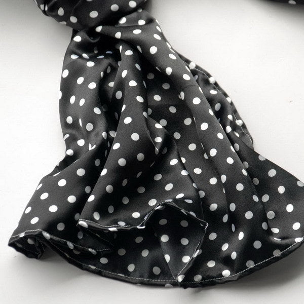 Blando Black Background Small Cute White Dot Design Soft Silk Scarf/Wrap/Shawl(Small)